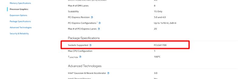 spec sheet of the Intel Core i7-13700K