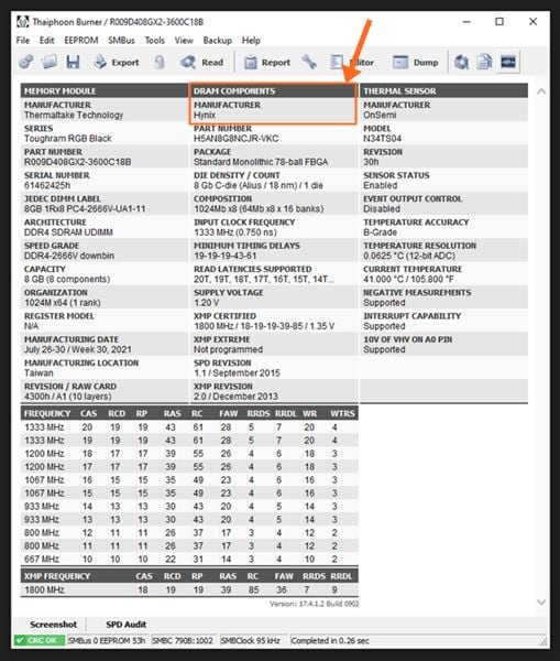 Thaiphoon Burner showing DRAM Manufacturer